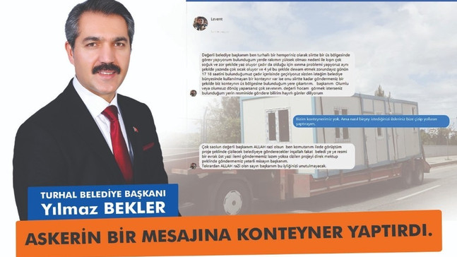 Belediye Başkanı, askerin bir mesajına konteyner yaptırdı
